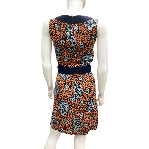 Tory Burch Dress Women’s Size 2 Melanie Sheath Dress 100% Linen Navy & Orange - Picture 4 of 5